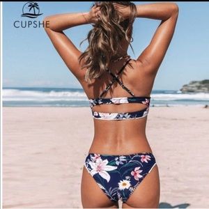 Navy Floral Cutout Bikini bottoms - Medium